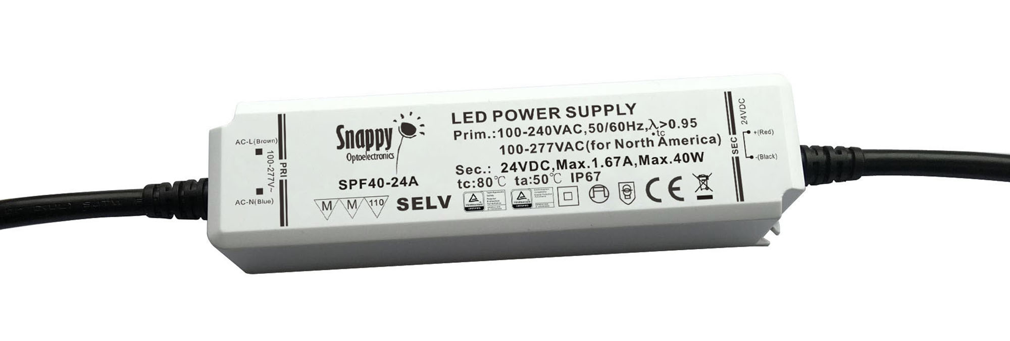 SPF40-24A  40W CV & CC Non-Dimmable LED Driver 24VDC IP65